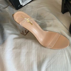nude heels with clear straps